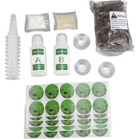 Fertilizante hidropónico de 100 ml, kit de nutrientes hidropónicos con esponjas de crecimiento, fertilizante orgánico, 50 pegatinas para cápsulas de cultivo. (1/5)