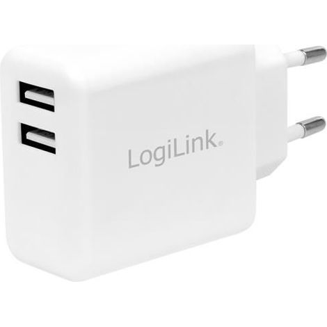 Caricabatterie USB LogiLink 2xUSB-A da 12 W, ideale per viaggi, per 2 dispositivi e con ricarica rapida. (1/4)