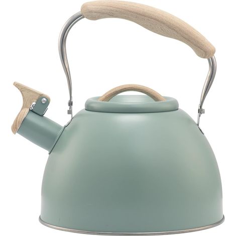Bouilloire sifflante 3L – acier inoxydable – poignée bois confortable – sifflet puissant – gaz/induction – Vert