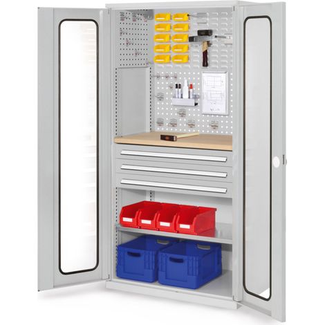 Kappes ®RasterPlan Schubladenschränke 1950x1000x600mm Sichtfenstertüren Modell 35 lichtgrau