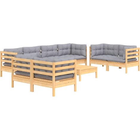 Juego de muebles de jardín 9 pzas y cojines madera maciza pino vidaXL (1/4)