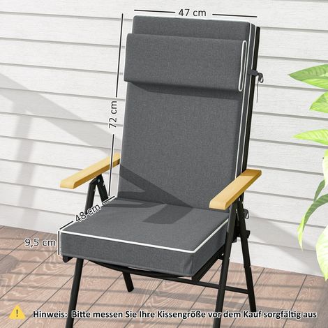 Coussin d'assise 120 x 47 x 9,5 cm, imperméable, avec attaches et appui-tête, protection UPF50+, pour chaise pliante ou chaise de salle à manger, gris foncé. (1/5)