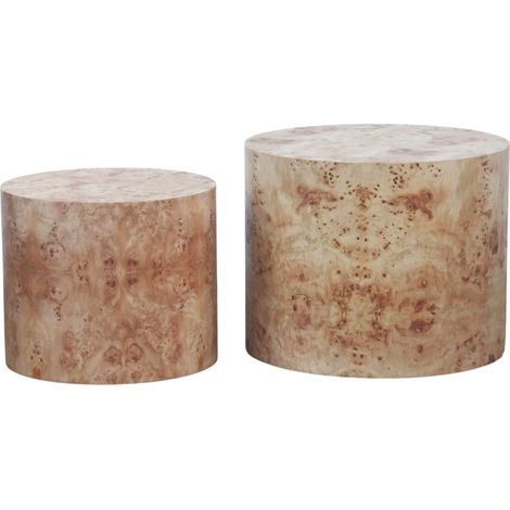Set 2 Tavolini da caffè rotondi impilabili in MDF e impiallacciatura burl, colore legno naturale (1/5)