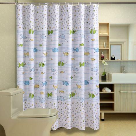 180 x 200cm Rideau de Douche avec 12 Crochets Séchage Rapide(poisson), Tissu Polyester Imperméable Lavable en Machine, Rideaux Salle de Bain (1/5)