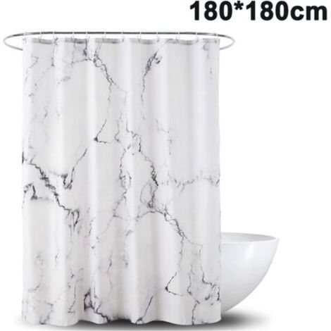 Tenda da doccia 180 x 180 cm in poliestere impermeabile e antimuffa con 12 anelli – Motivo effetto marmo