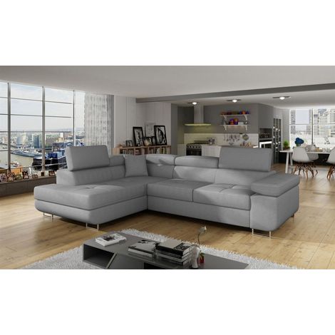 Ecksofa Schlafsofa SARRA in Stoff Jarell Grau Ottomane Links (1/5)