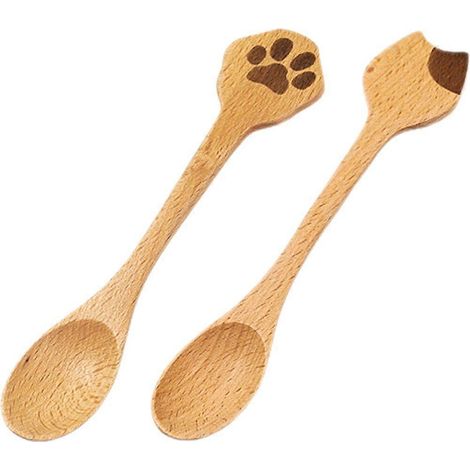 Lot de 2 cuillères en bois : cuillère à café, cuillère à soupe, cuillère de service, cuillère à salade, ustensiles en bois (1/5)