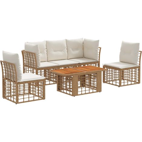 Conjunto de sofás de jardín 6 uds. Natural y Crema vidaXL (1/5)