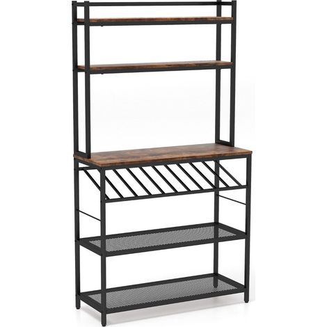 Scaffale da cucina con portabottiglie fino a 10 bottiglie e piano di lavoro e portapanetteria a 5 ripiani marrone 88305566 88305566 88305566 88305566 88305566 88305566 88305566 88305566 88305566 88305