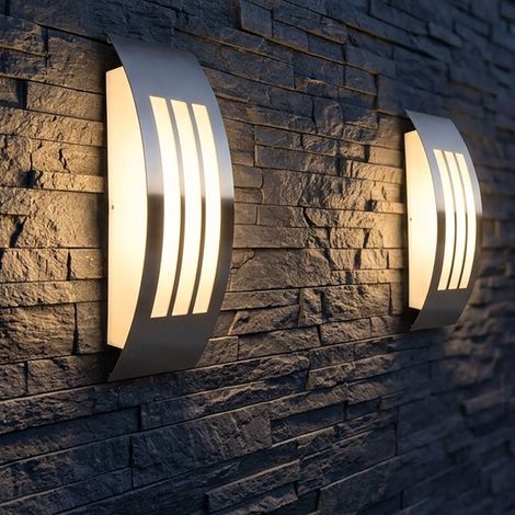Lampada da parete per esterni Lampada per porta d'ingresso Lampada da terrazza in acciaio inox Lampada da facciata Lampada da giardino a LED, 9W 810lm bianco caldo, L x A 10 x 32 cm, set da 2 (1/4)