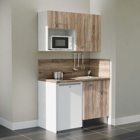 Kochnischen K07L-PT - 120 cm mit Arbeitsplatte und spüle - Holzfront - Laminatplatte aus Holz - Edelstahl-Spüle - Kredenzen ja
