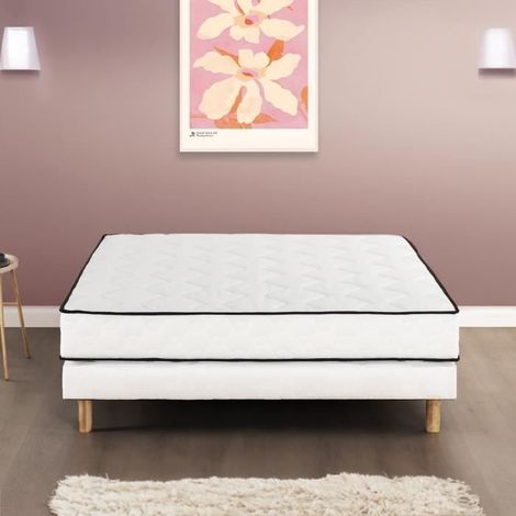 Ensemble matelas sommier 160 x 200 cm Hauteur 24 cm - ressorts ensachés - 7 zones - réversible - fabriqué en Belgique - DEKO DREAM (1/5)