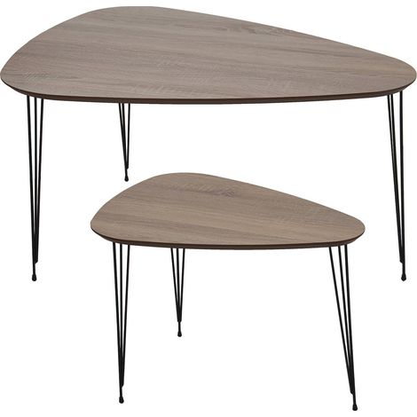 Table gigogne élégance bois naturel et pieds métal - Teinte bois naturel avec pieds noirs (1/5)