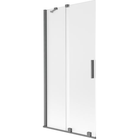 Paravent de baignoire Mexen Velar 2 panneaux coulissants 95 x 150 cm, givre, gris canon brossé - 896-095-000-31-66 (1/2)