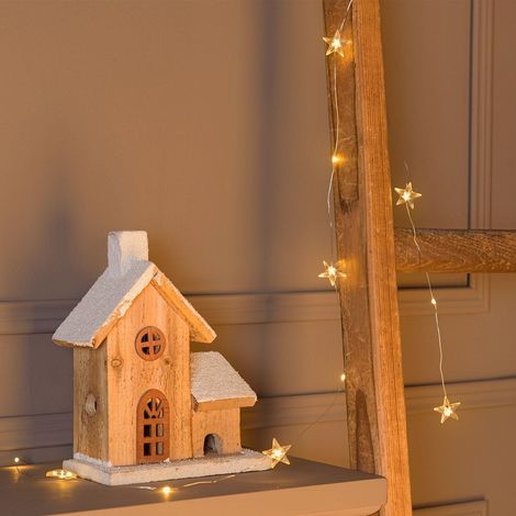Catena lineare luminosa con decorazione a stelle, 12 MicroLED color bianco caldo, 1.2 mt (1/4)