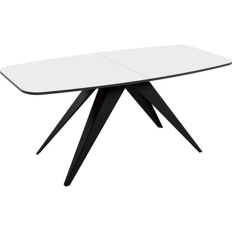 Mesa Oswego 115, Negro + Blanco, 76x80x160cm, Alargamiento, Aglomerado laminado, Metal (1/4)