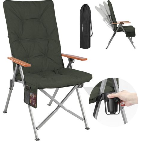 Homecall Campingstuhl Faltbar Hochlehner Luxus Klappstuhl mit 4,5cm Dicke Gepolstert, (150kg Belastbar mit 4 Positionen Verstellbar Angelstuhl, 1 St), für Garten Balkon Wohnmobil (dunkelgrau)