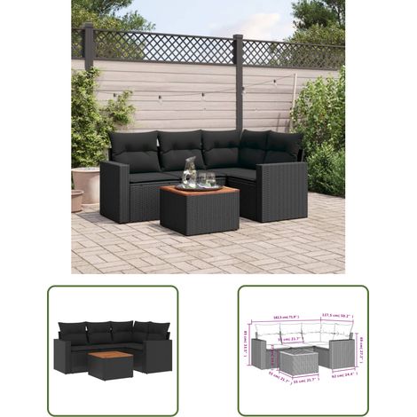 The Living Store Salon de jardin 5 pcs avec coussins noir résine tressée - Ensemble Salon De Jardin - Meuble De Jardin - Mobilier Extérieur - Salon De Jardin Pliable - Set Salon De Jardin (1/3)