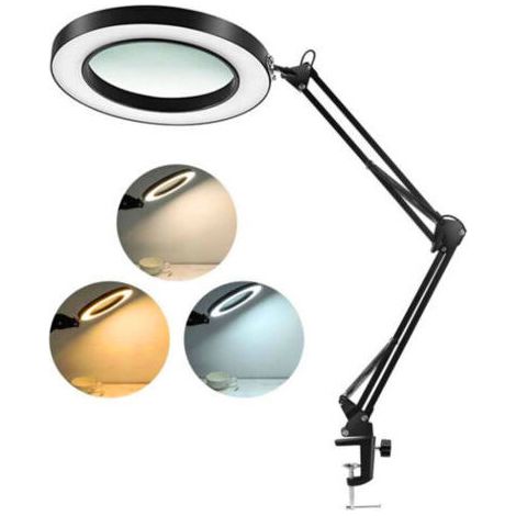 Lampe loupe à LED avec pince, Loupe avec Lumière de 8 Dioptries Lampe de Loupe éclairées