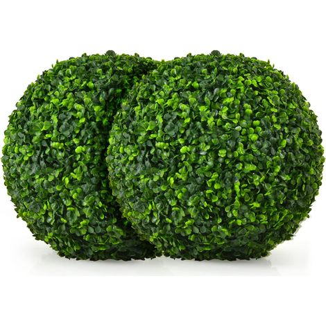 COSTWAY 2 Piezas Bola Topiaria Artificial, Bola Topiaria Artificial Planta Falsa Realista de 40 cm, Bolas de Imitación Decorativa para Jardín, Balcón, Boda, Hojas de PE (1/5)