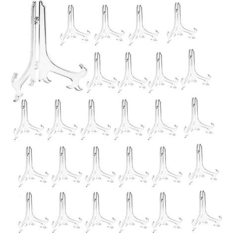 Supports d'assiettes en plastique - Lot de 24 chevalets pour décoratives, cadres photo et assiettes - Hauteur 12 cm (5 pouces) - Transparent (1/5)