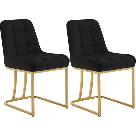 Woltu – Lot de 2 chaises en velours noir – Chaise salle à manger, cuisine, salon – Dimensions 39 x 45 cm, hauteur d'assise 49 cm – Rembourrage confortable (1/5)