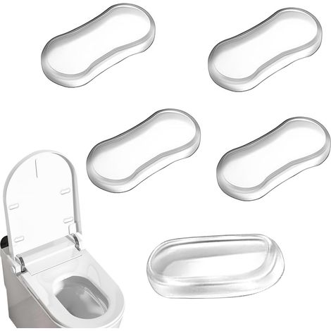 Lot de 5 amortisseurs WC universels - Tampons abattant silencieux en caoutchouc transparent antichoc - Réduction bruit chasse d'eau et fixation toilette (1/5)