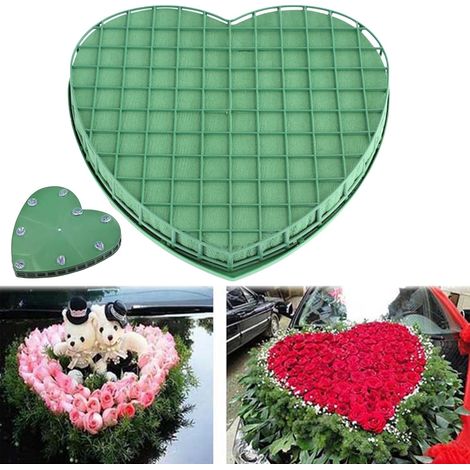 Mousse Florale Coeur - 1 Pièce - 30x32,5cm - Avec Grille Et Ventouse - Pour Mariage Et Décoration (1/5)
