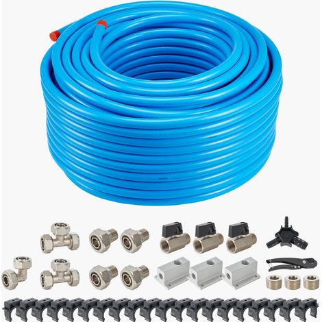 Kit Conduite de Compresseur d'Air, 91,44 m x 19,05 mm, Système de Tuyauterie d'Air Comprimé en PEHD Aluminium, Étanche, Facile à Installer, Kit Tubes d'Air Comprimé pour Garages, Ateliers, Bleu (1/5)