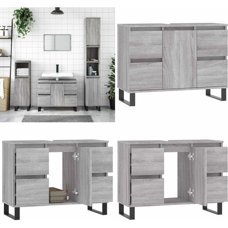 Armoire salle de bain sonoma gris 80x33x60 cm bois d'ingénierie - Meuble De Salle De Bain - Armoire Salle De Bain - Rangement Salle De Bain - Armoire Grise - Meuble Design - Home & Living (1/5)