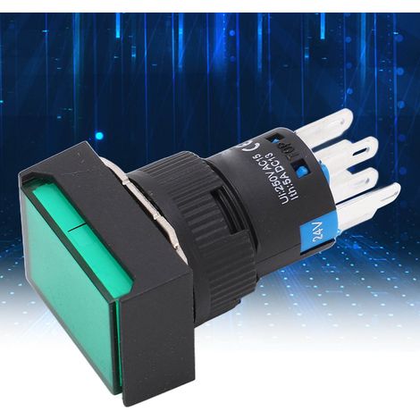 Interrupteur à bouton-poussoir industriel AC/DC 24V avec voyant lumineux et fonction de réinitialisation, BEM-LA16-22D-JG. (1/5)