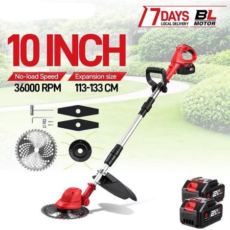 Tondeuse 10 pouces 36000 tr/min sans fil – coupe-gazon rapide jardin Makita 18V – 2 batteries incluses