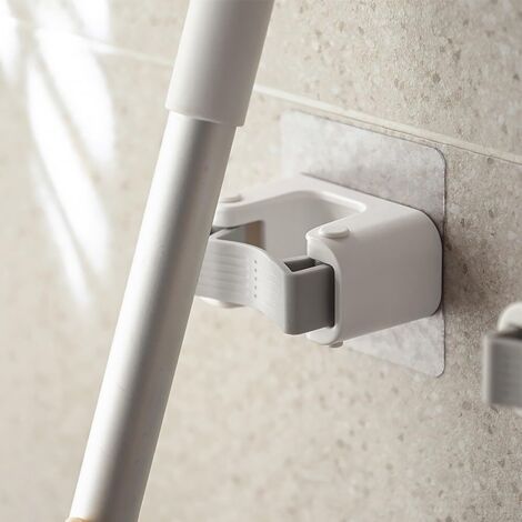 Support à balai avec pinces à ressort pour cuisine et salle de bain avec serpillère et fabriqué à partir de caoutchouc, ce qui le rend pratique pour le rangement (A) (1/5)