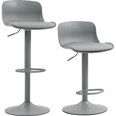 CAIziLot de 2 tabourets de bar modernes pivotants et réglables, dossier en plastique et assise en similicuir, vérin à gaz réglable en hauteur, base métallique avec repose-pieds, pour comptoir de cuisi
