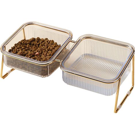 Raised Cat Bowl for Dogs, Kittens with Double Transparent Bowls Inclined 15°, Chic Style, Iron and ABS Dog Bowl (1/5)