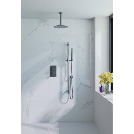 FugaFlow Eccelente Acces Ensemble de douche de tête encastré - thermostatique - bras de plafond - barre coulissante - douche de tête 25cm - douchette