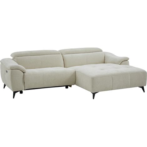 Canapé d'angle droit relax électrique en tissu texturé blanc cassé CLIMOTA (1/5)