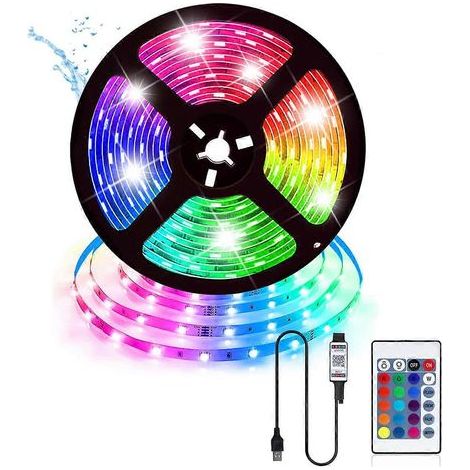 5m RGB LED strip, USB compatible, with infrared remote control, ideal for parties, home, bedroom and television. (1/4)