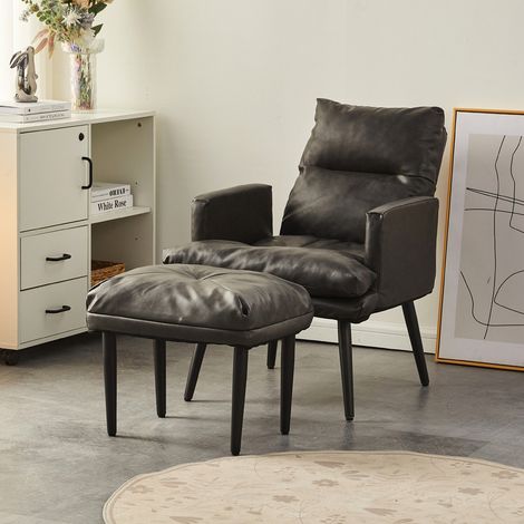 Faux Leather Recliner Chair with Ottoman Accent Armchair with Adjustable Backrest Lounge Chair for Living Room Grey (1/5)
