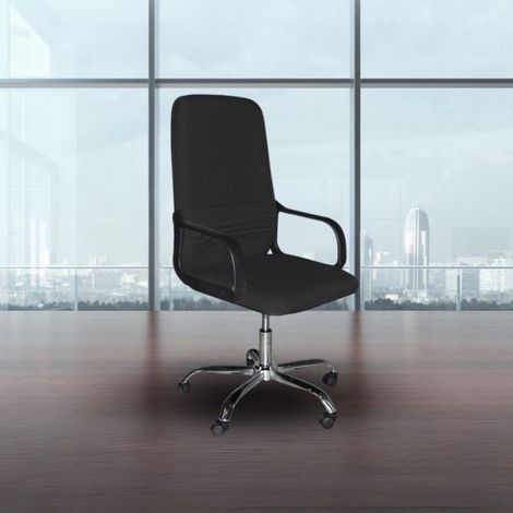 Sillón de oficina tapizado en tela negra con ruedas - CR106H (1/5)