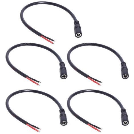 Câble d'alimentation électrique avec connecteur mâle/femelle DC 5,5 x 2,1 mm, fil nu, 30 cm. (1/5)
