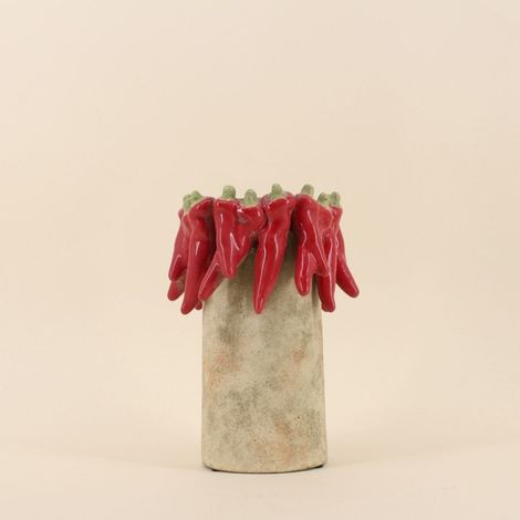 Vase en céramique piments relief rouge, H26cm