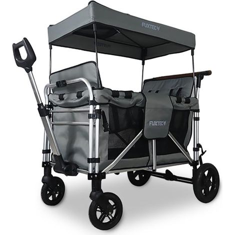 Fuxtec – Chariot de jardin pliable premium XL – Charge max 75 kg – Toit pare-soleil UV – Structure en aluminium – Pliage compact