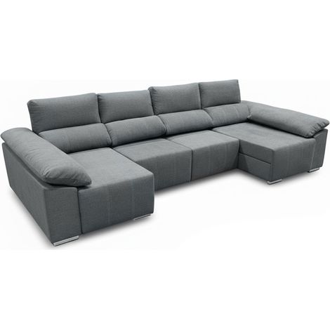Mega Sofá Cama Barcelona Chaise Longue con Arcon, 335cm, Gris