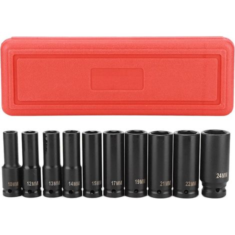 Zoternen Jeu d'outils à douille à Impact profond de 1/2 pouces, adaptateur de tête à 6 points, outil de réparation, haute dureté 10 pièces (1/4)