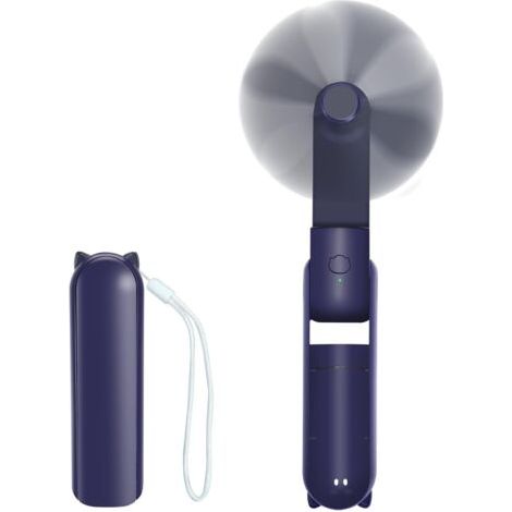 QORVA-Mini ventilateur bleu foncé, ventilateur de bureau portable rechargeable par USB, 3 vitesses, avec banque d'alimentation, pour le bureau et l'extérieur. (1/5)
