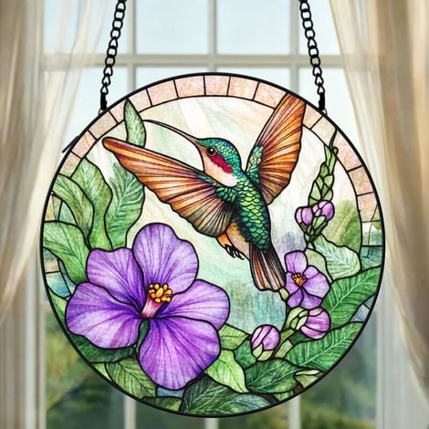 Attrape-soleil colibri vitrail 9 cm décoration fenêtre suspension colorée cadeau femme (1/5)