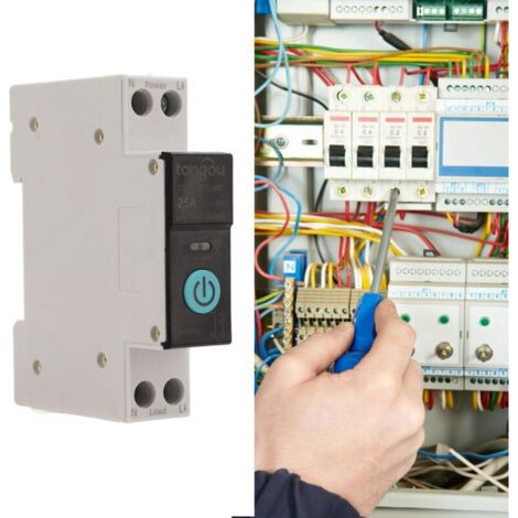 Disjoncteur sur Rail Din Commutateur WIFI Intelligent Télécommande pour Téléphone Portable sans Fil 3 Modes de Synchronisation Fonction pour Appareils Ménagers Convient pour la Maison(25A) (1/4)