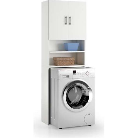 Mobile multiuso sopra lavatrice con 2 mensole e 2 ante bianco 65x32x195 cm - Terraneo (1/4)