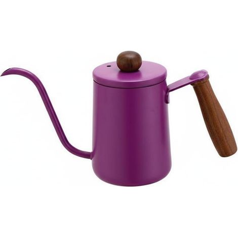 Coffee Kettle, Coffee Pot, Carafe with Gooseneck Spout for Filter Coffee, Sturdy 304 Stainless Steel, Ergonomic Wooden Handle and Base, Purple (1/5)